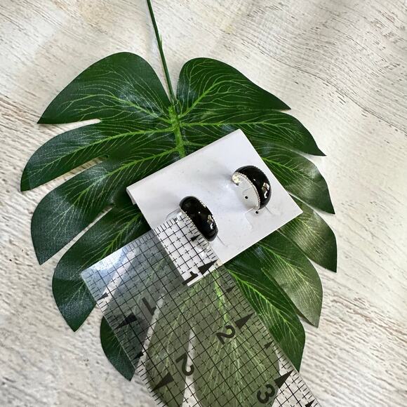 BOGO FREE Black enamel half hoop earrings. - Picture 5 of 5